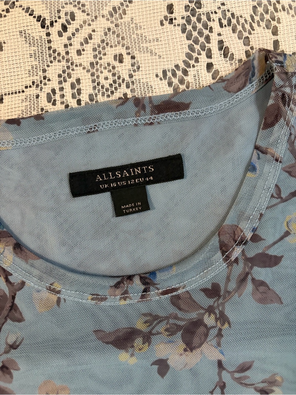 All Saints Ellie Mesh Tee in Vine Lake Blue - Picture 8 of 15